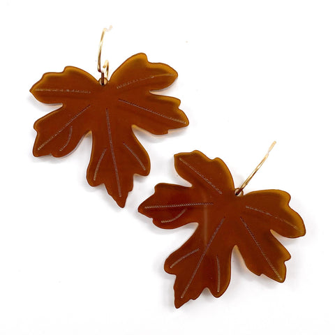 1.5" Bronze Acrylic Bronze Leaf Dangles - Fall Earrings