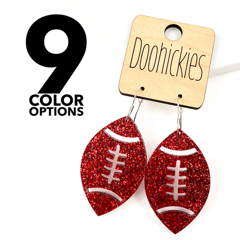 1.5" Glitter School Spirit Football Dangles - Custom Spirit Earrings