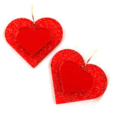 Glitter 3-D Hearts -Valentine Acrylic Earrings