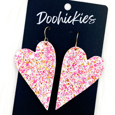 2.5" Valentine Cotton Candy Glitter Hearts (leather/cork) -Earrings