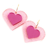 Glitter 3-D Hearts -Valentine Acrylic Earrings