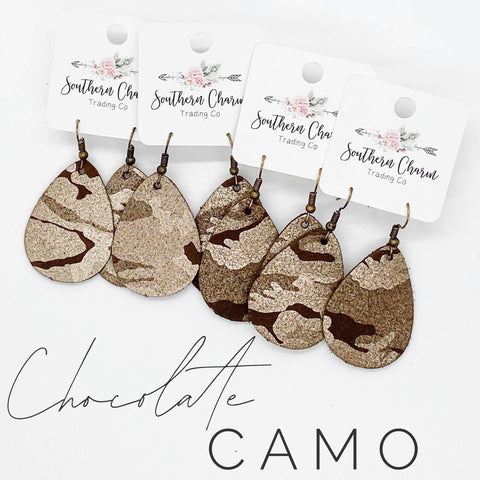 Chocolate Camo Shimmer Teardrops -Earrings