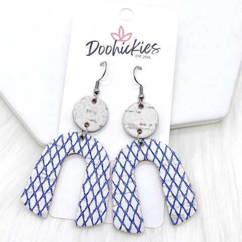 2.5" White & Blue Criss Cross Rainbow Corkies -Earrings