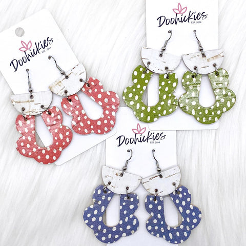 2.5" White & Vintage Doodle Dot Cork Loopies (3 Colors) -Earrings