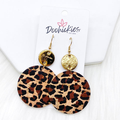 2.5" Gold & Metallic Gold Leopard Piggyback Corkies -Earrings