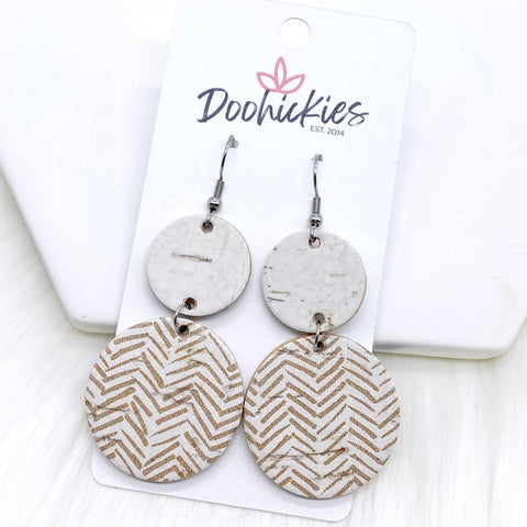 2.5" White & Sand Chevron Double Corkies -Earrings