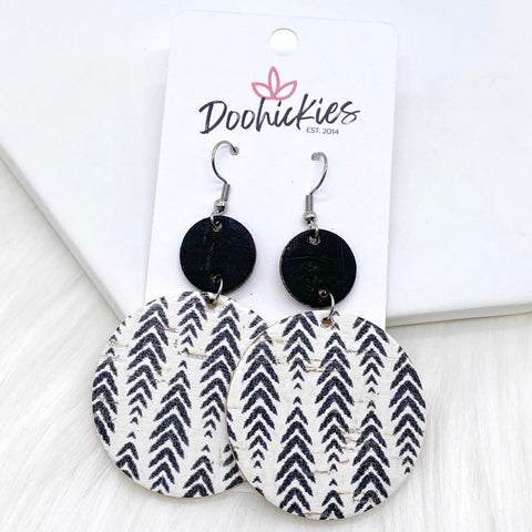 2.5" Black & Black Herringbone Piggyback Corkies -Earrings