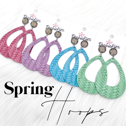 3" Tan Leopard & Spring Braided Leather Hoops -Earrings