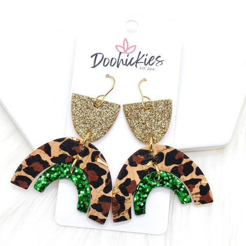 2.5" Fine Gold/Metallic Leopard/Chunky Green Aprils -Earrings