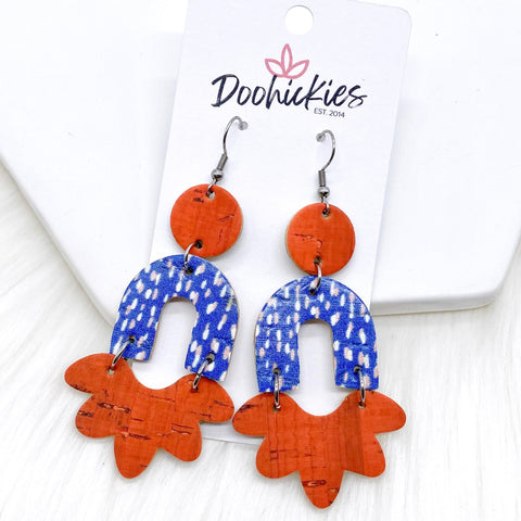 2.5" Coral/Dots on Blue/Coral Lucy -Earrings