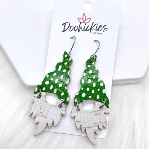 2.5" Green Doodle Dot Gnome -Earrings