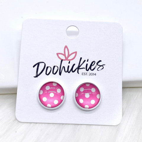 12mm Bright Polka Dots in White Settings -Summer Earrings