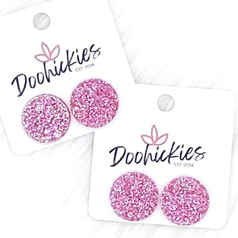 18mm Pink Glitzy Glitter Drops -Earrings