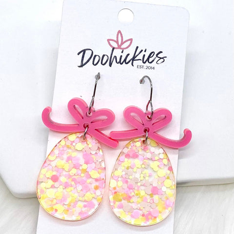 1.75" Pink Bow & Confetti Easter Egg Acrylics -Earrings