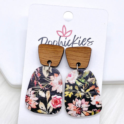 Cherry Wood & Dahlia Black Floral Bell Collection -Earrings