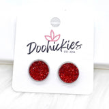 Red Sparkle Singles in Stainless Steel Settings -Earrings