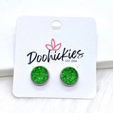 Green Sparkle Singles in Stainless Steel Settings -Earrings