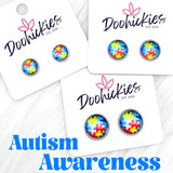 Autism Awareness Singles in Stainless Steel Settings -Earrings