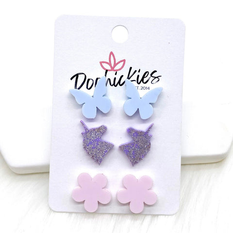 Blue Butterfly/Glittery Purple Unicorn/Pink Daisy -Earrings