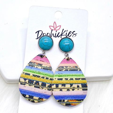 2" Turquoise & Serape Dangle Corkies -Earrings
