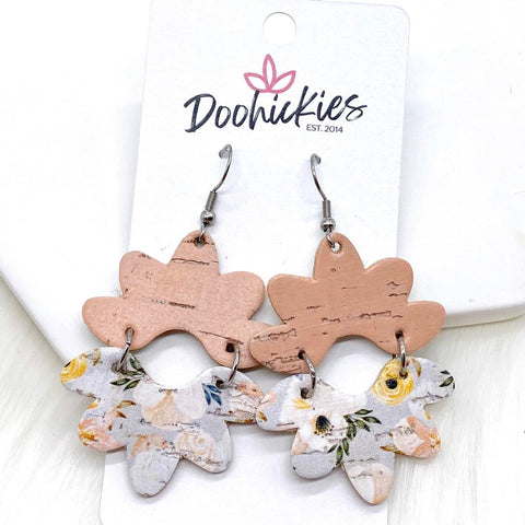 2.5" Pastel Peach & Painted Floral Cork Blossoms -Earrings