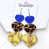 3" Custom Softball Love Waterfall Drops - Sports Earrings