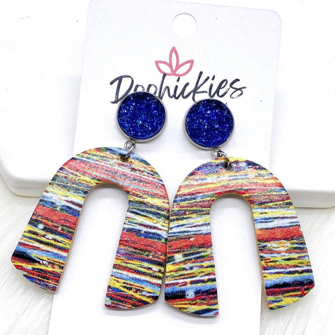 2.5" Deep Orchid & Hippie Striped Rainbow Dangles (Corkies) -Earrings