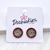 12mm Leopard Singles in Red Settings -Earrings