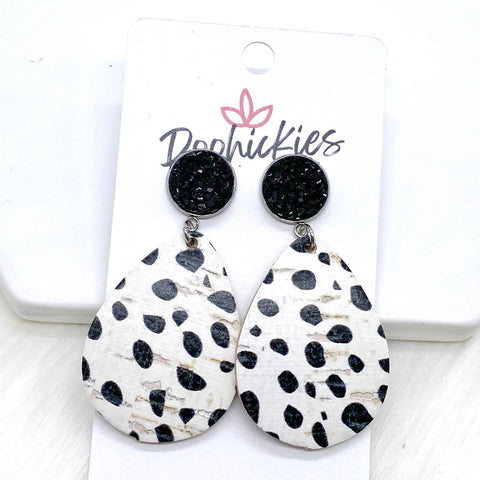 2" Black & Dalmatian Dangle Corkies -Earrings
