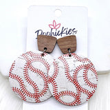 2" Walnut & Baseball/Softball Piggyback Corkies -Sports Earrings