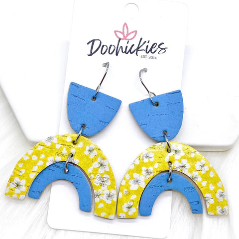 2.5" Blue/Yellow Floral/Blue April Corkies -Summer Earrings