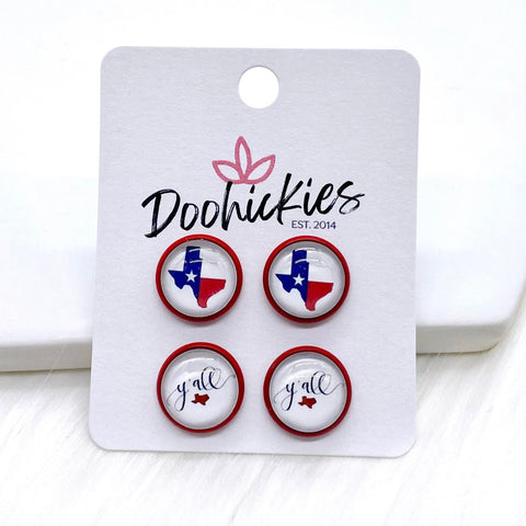 12mm The Lone Star State & Y'all in Red Settings -Earrings