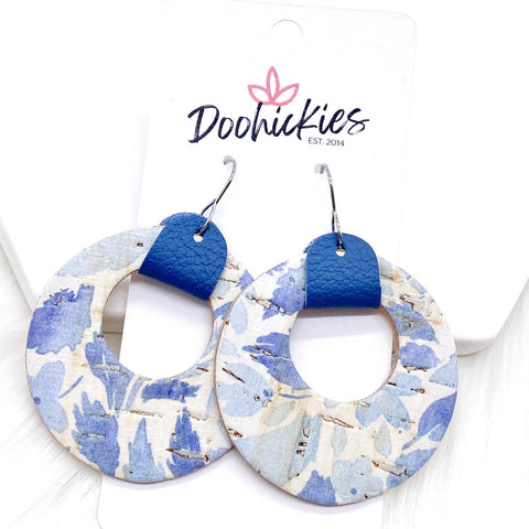 2.5" Beach Blue Floral Olivias (Leather/Cork) -Earrings