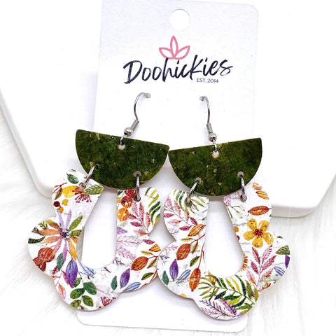 2.5" Olive Green & Tropical Oasis Floral Loopies -Summer Earrings