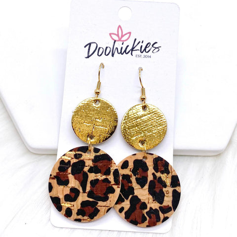 2.5" Gold & Metallic Gold Leopard Double Corkies -Earrings