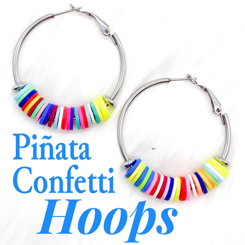 1.5" Pinata Confetti Heishi Hoops -Earrings