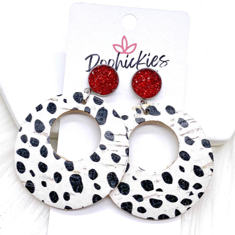2.5" Red Sparkles & Dalmatian Double O Dangle Corkies -Earrings