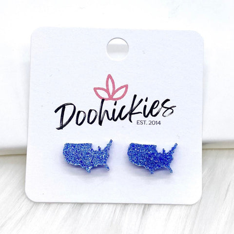 Blue Glitter USA -Patriotic Earrings