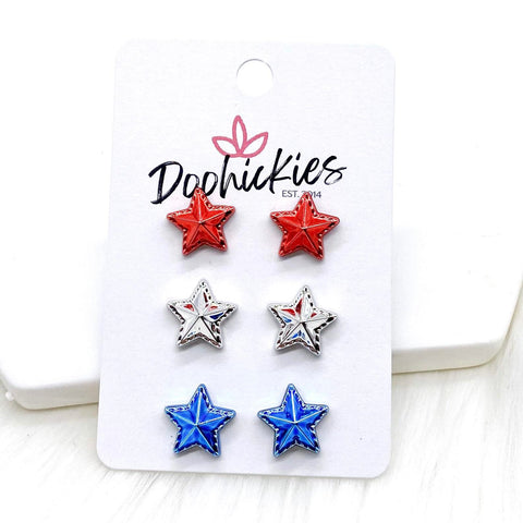 12mm Red/Silver/Blue Stars -Patriotic Earrings