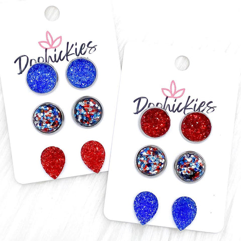 All American Confetti Triplets -Patriotic Earrings