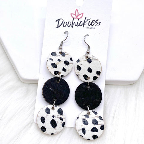 3" Dalmation/Black/Dalmatian Triple Corkies -Earrings
