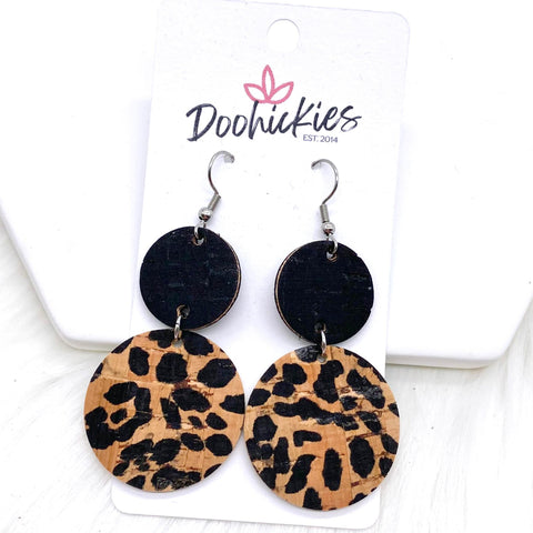 2.5" Black & Natural Leopard Double Corkies -Earrings