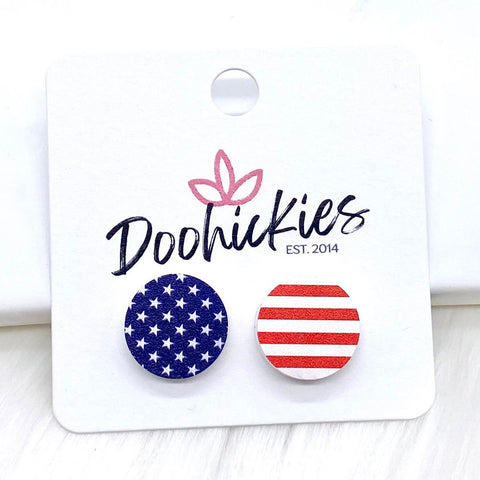 14mm Stars & Stripes Button Acrylic Studs -Patriotic Earrings