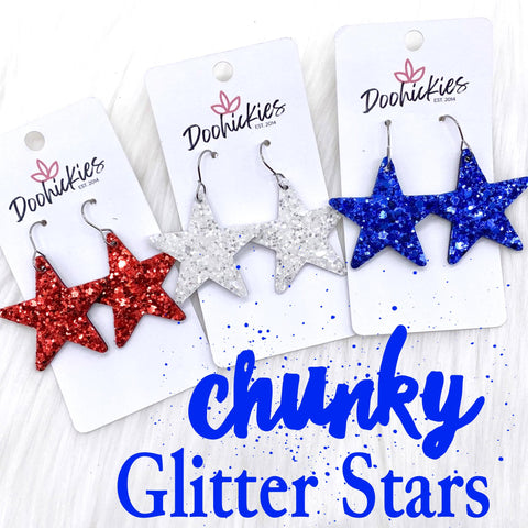 1.5" Chunky USA Glitter Stars -Patriotic Earrings