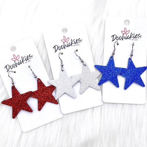 1.5" Fine USA Glitter Stars -Patriotic Earrings