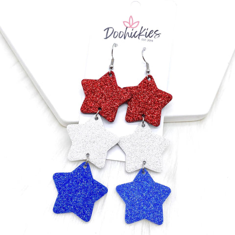 3" Star Glitter Drops -Patriotic Earrings