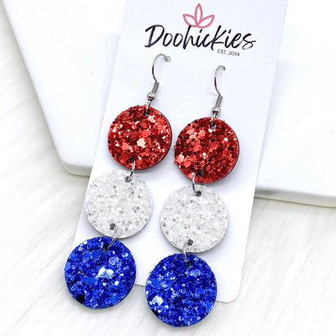 3" USA Chunky Glitter Patriotic Triple Corkies -Patriotic Earrings