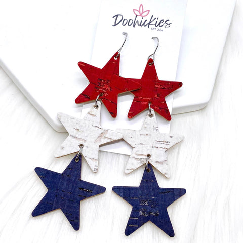 4" Vintage USA Star Drops -Patriotic Earrings