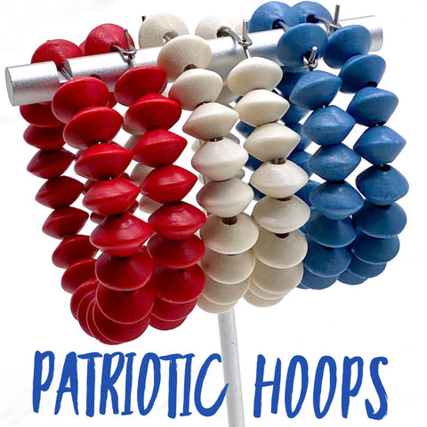 1.5" Vintage Patriotic Wood Bead Hoops -Patriotic Earrings