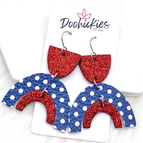 2.5" Fine Red Glitter/Navy Polka Dots/Fine Red Glitter Aprils -Patriotic Earrings
